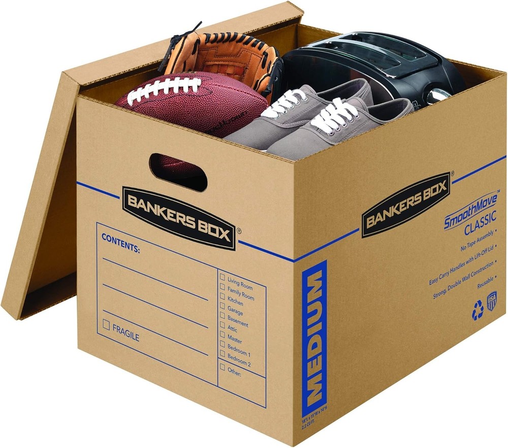 Medium Classic Moving Boxes, 20-Pack Tape-Free Assembly, Lidded Boxes