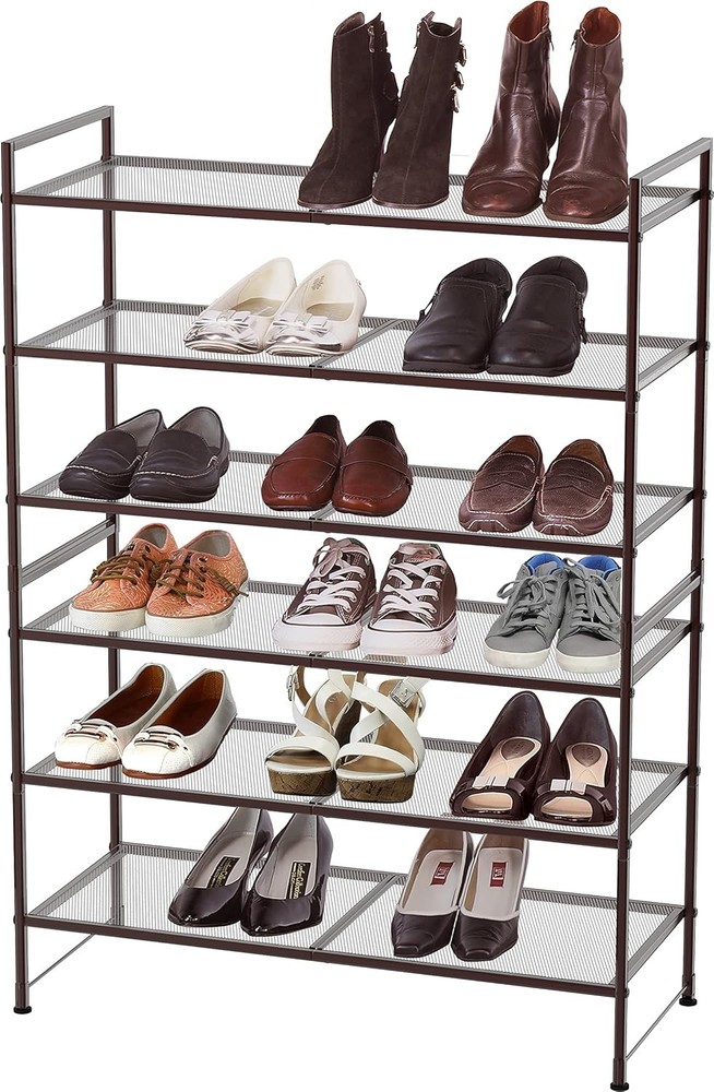 3-Tier Stackable Mesh Shoe Rack, Bronze