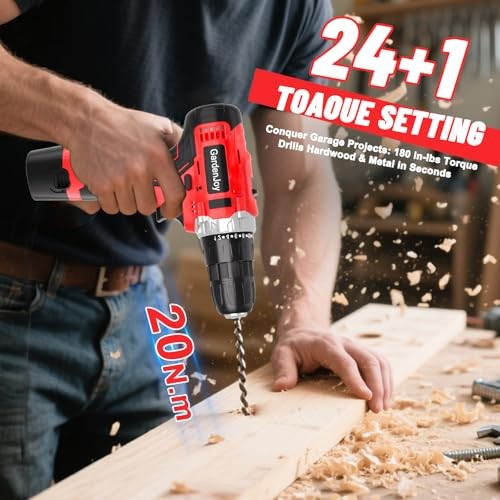 Cordless Power Drill Set: 12V Electric Drill 12V - 1 Battery - Red - Basic