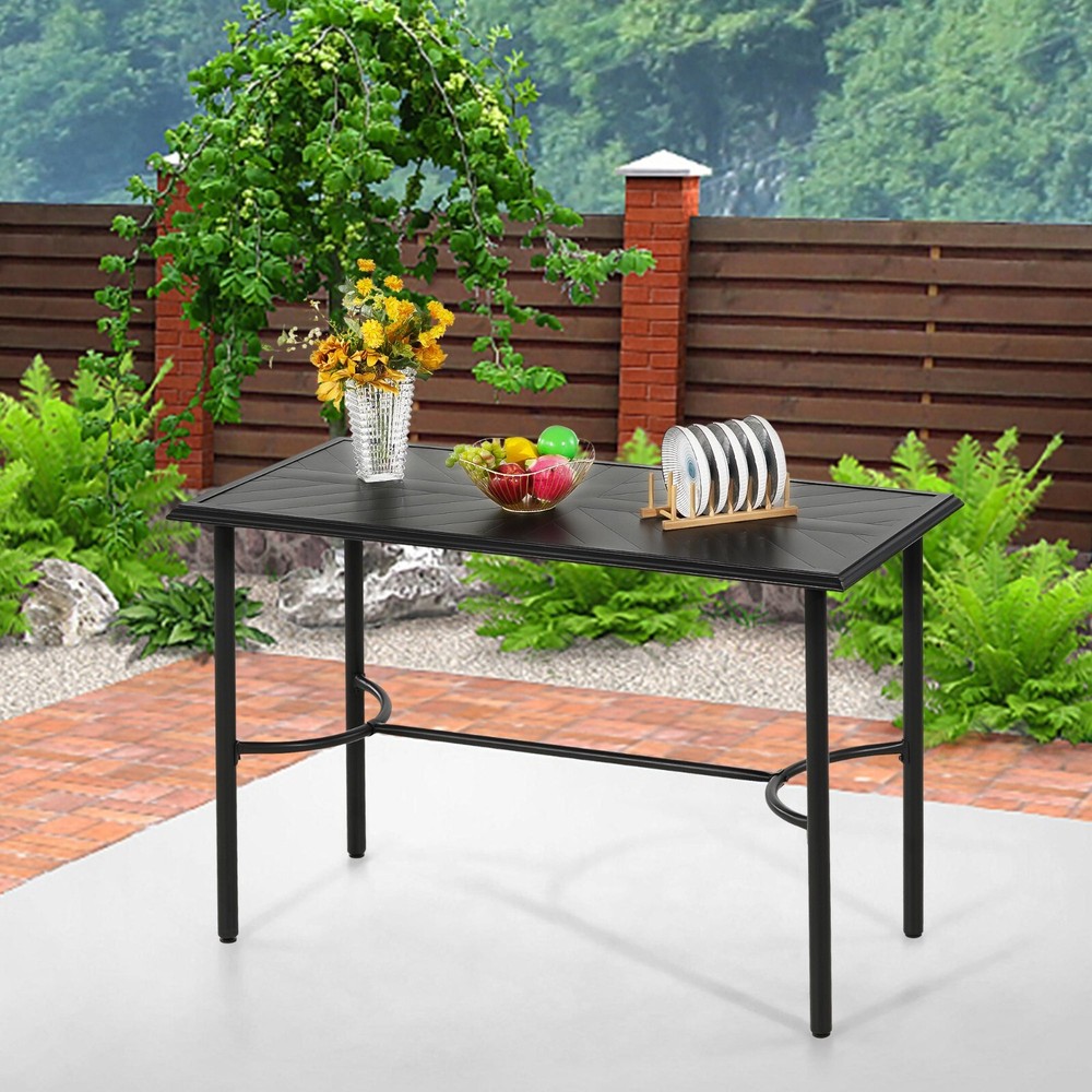55" Patio Bar Table Outdoor Bar Height Table Metal Dining Table Rectangle