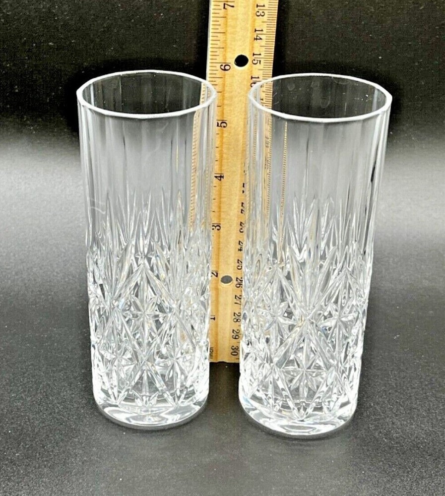 Two Clear Etched Glasses Crystal Vases