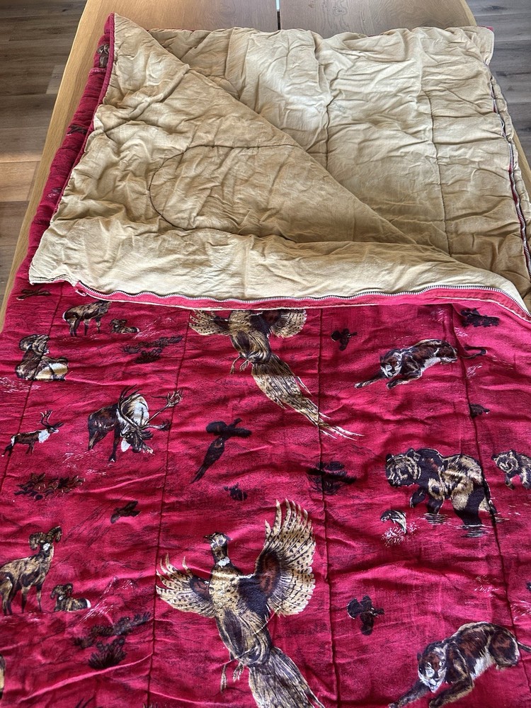 VTG Red/Khacki Flannel Sleeping Bag Hunt Pheasant Ram Elk Bears Fish & More READ