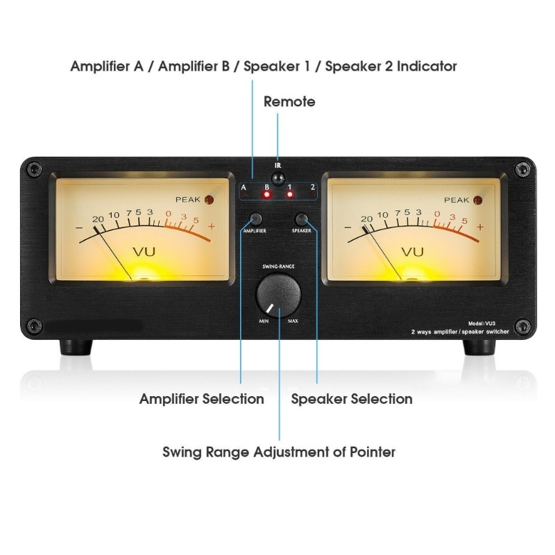 Level Meter Analog Meter 2 In 2 Out Sound Switcher Splitter Remote Controller