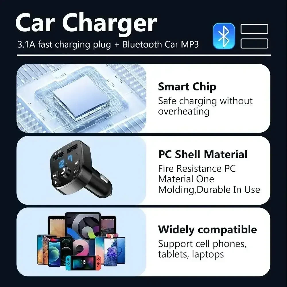 Bluetooth FM Transmitter Car Kit – Wireless Radio Adapter, MP3 Player, Dual USB