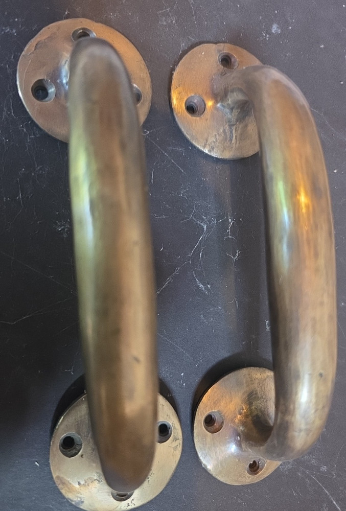 2 Heavy, Big, Antique RUSTIC Barn Handle, Gate Pull, Shed, Door Solid Brass, 7"