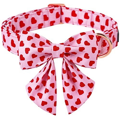 Valentine's Day Dog Collar-Adorable Pink Heart Dog Collar with Sailor Bowtie,