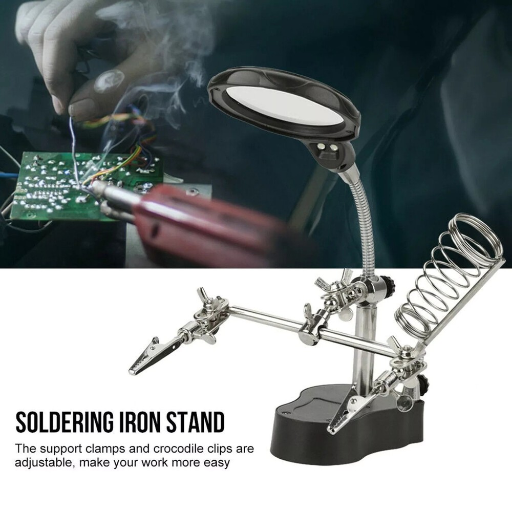 Adjustable Crocodile Clips Soldering Stand with Magnifier&LED for Precision Work