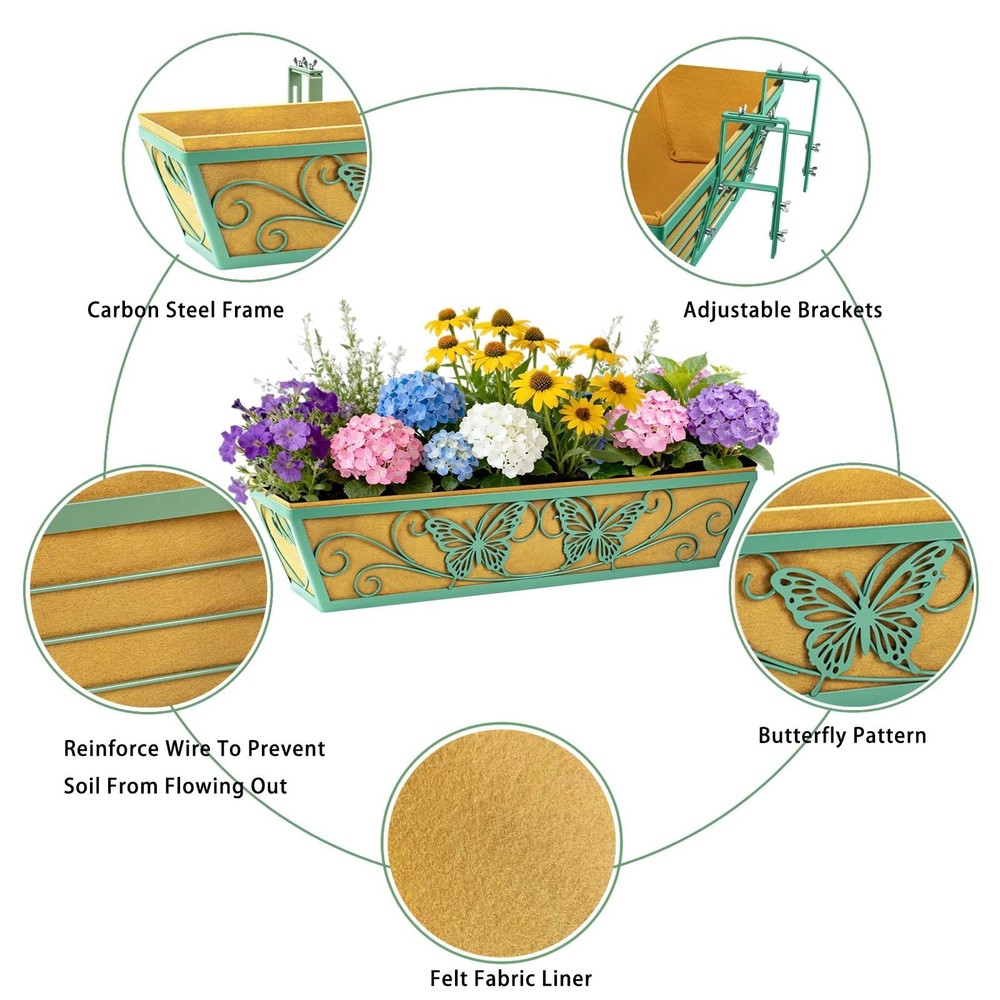 2 Pack 24 Inch Window Boxes Planter Railing Planters Box with Adjustable Brac...