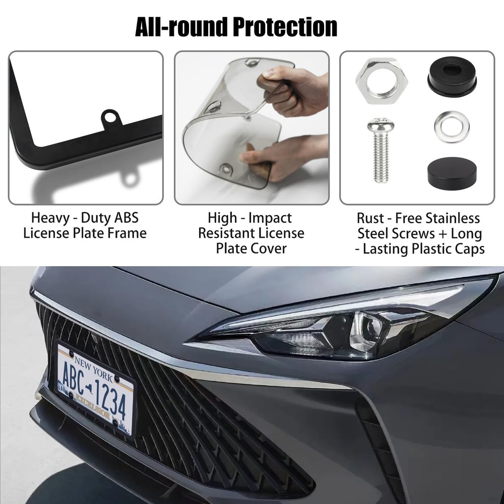 2Pcs Unbreakable License Plate Covers+Frames Auto Tag Shield Protector Gray