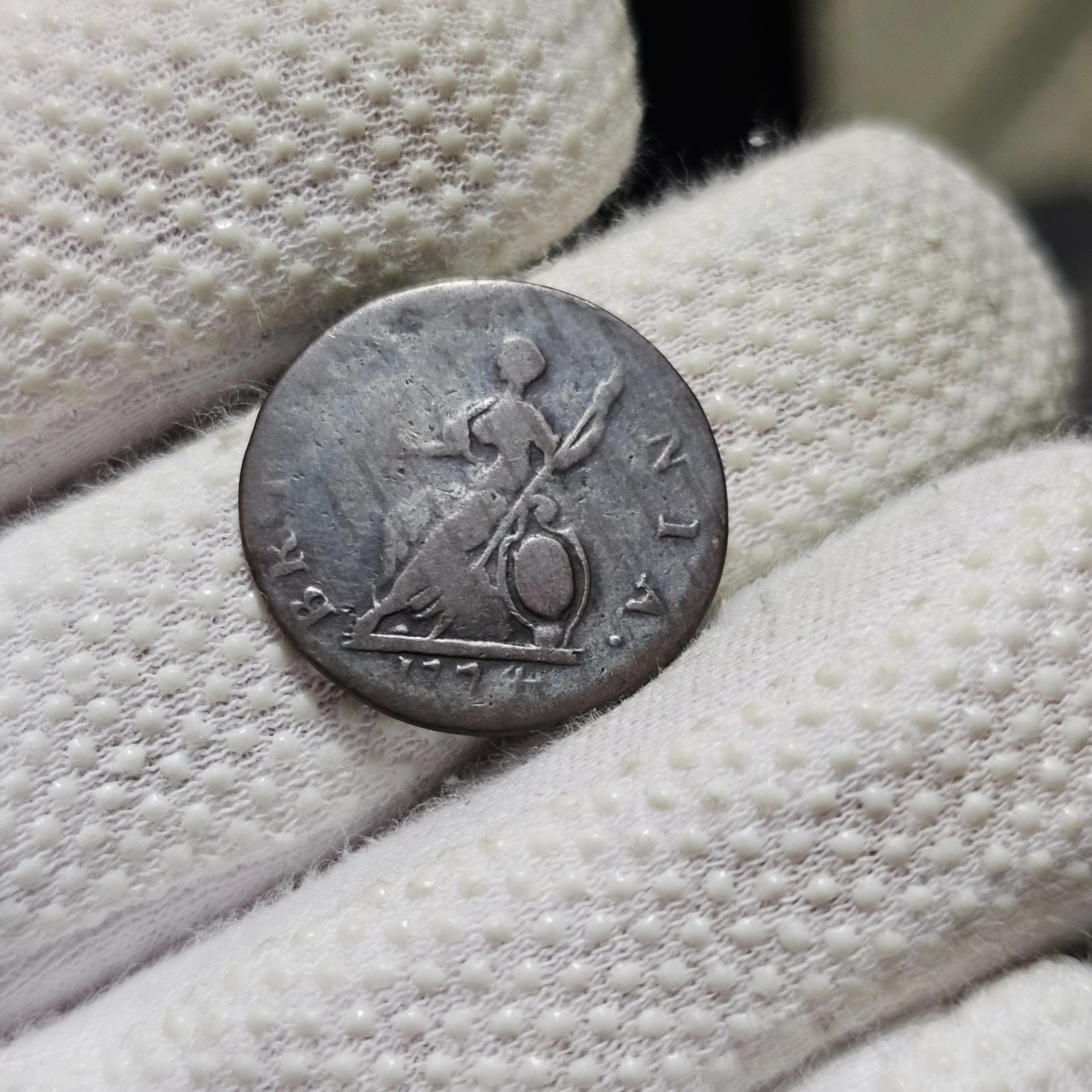 1774 Farthing Early America Revolutionary War Era Swollen Dies Colonial Coin