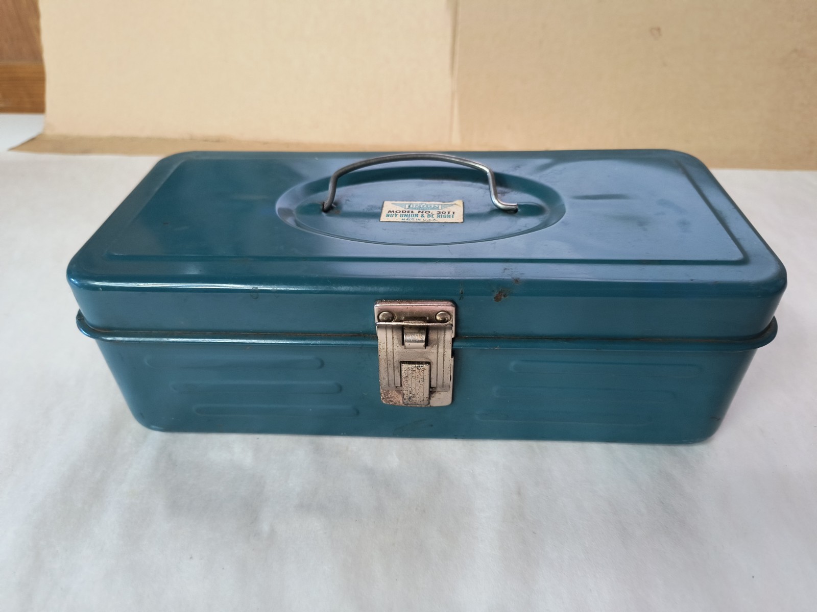Vintage Union Chests Metal Tool Box Teal Blue Green Model NO 2011