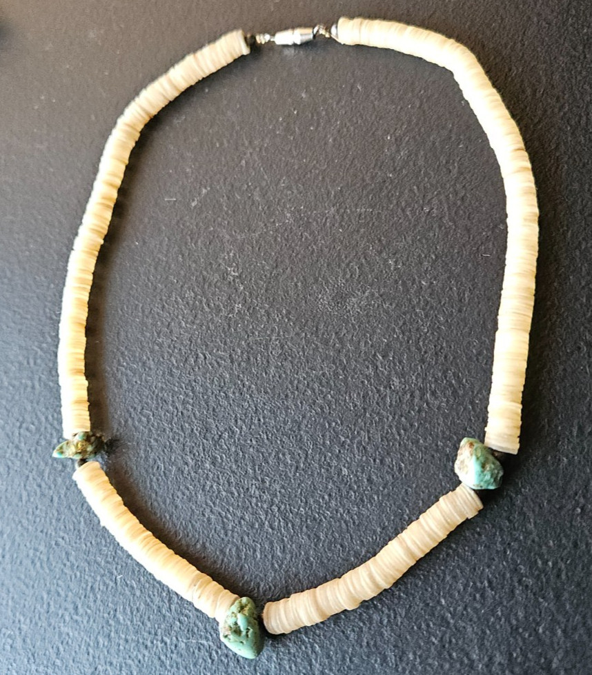 PUKA SHELLS / TURQUOISE NECKLACE. 15 INCH