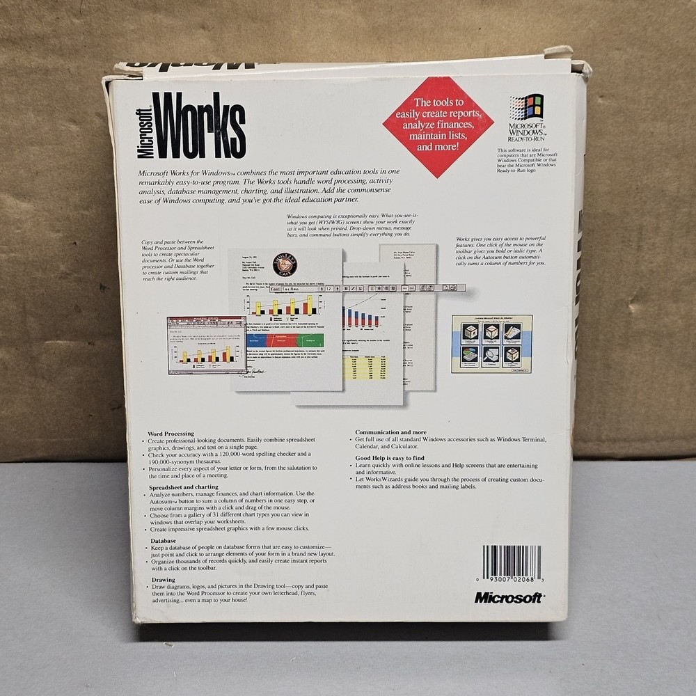 Microsoft Works Integrated Productivity Software Big Box Windows Vintage