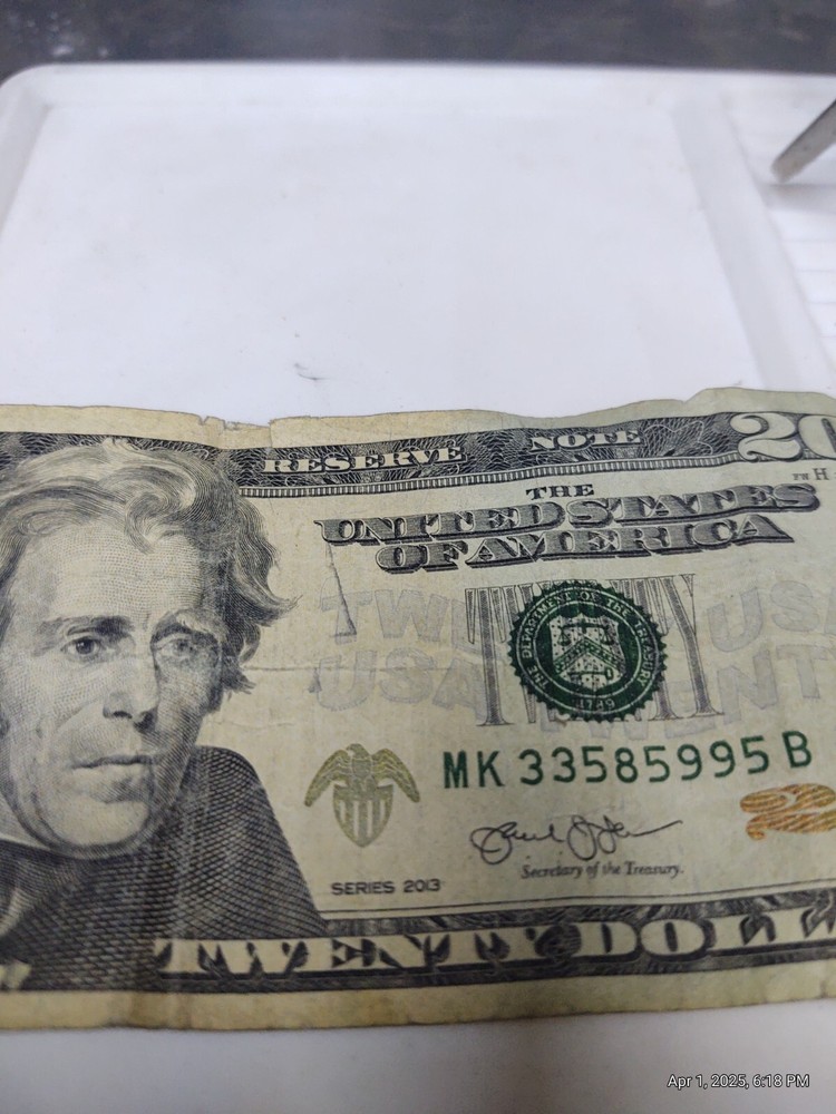$20 2013 MK serial# ink bleed off