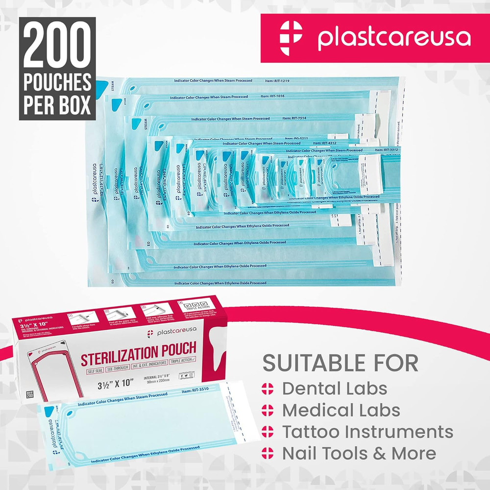 Self Seal Sterilization Pouch 3.5" X 10", 200 per Box