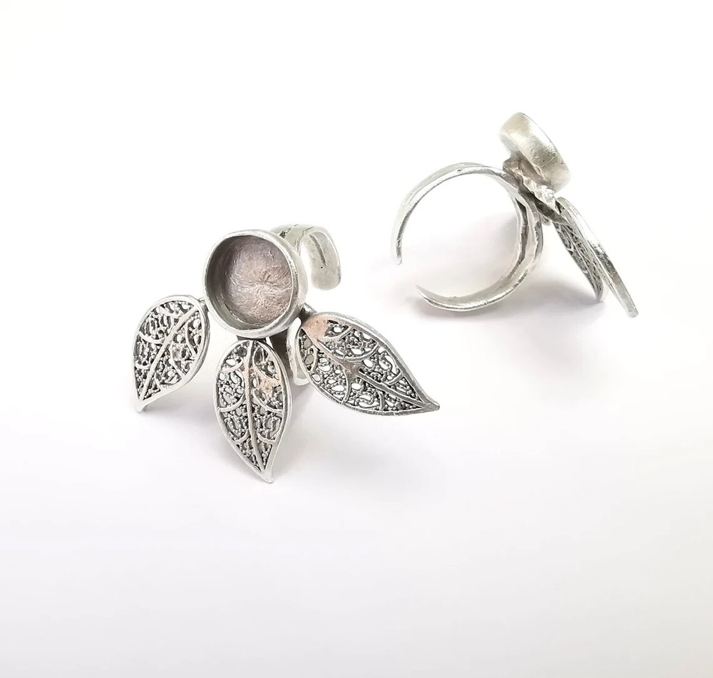 Leaf Ring Setting Blank Cabochon Mounting Adjustable Resin Base Bezel Mosaic
