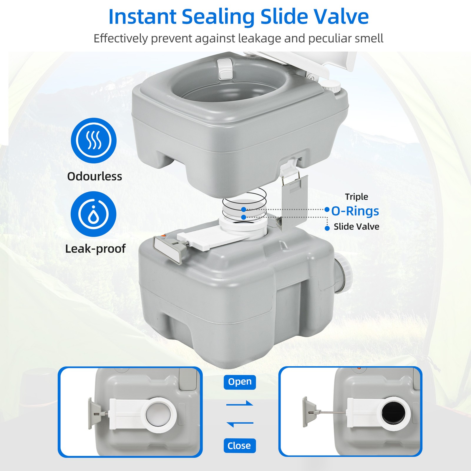 Portable Toilet 5.28 Gallon 20 L Siphon Jet Camping Commode Potty for Travel Car