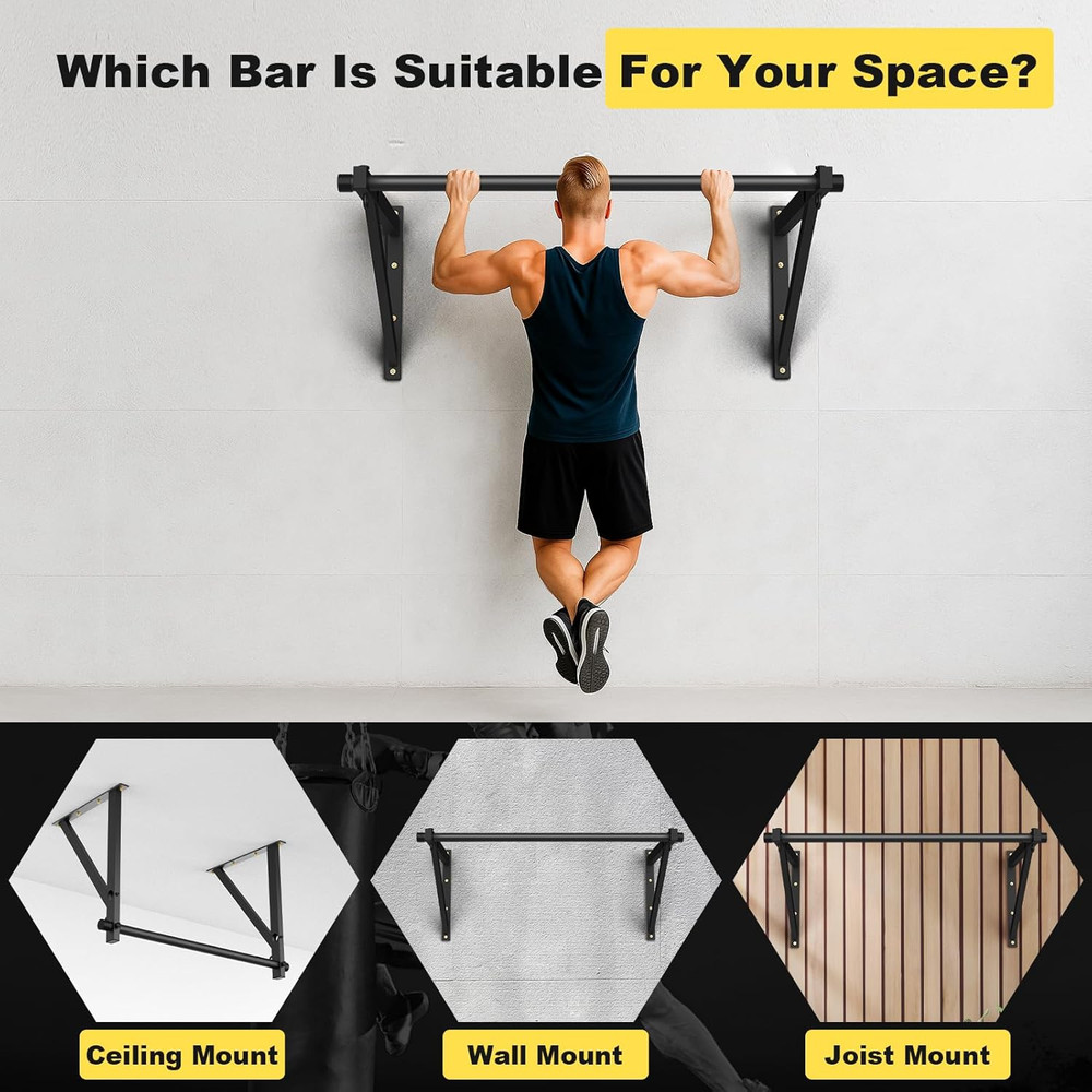 Pull up Bar Wall Mounted, Adjustable Depth 51" Chin up Bar, Strength Training Pu