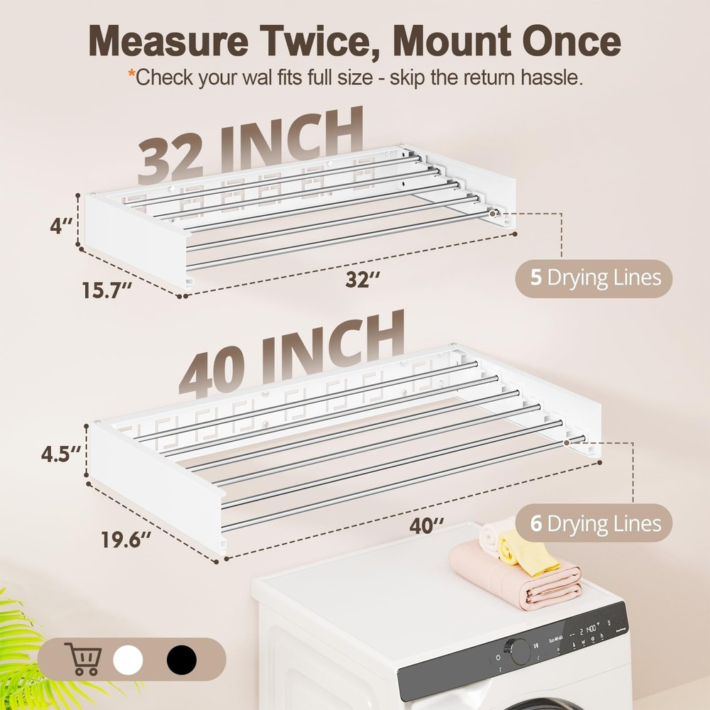 Wall Mounted Clothes Drying Rack Folding Indoor, Foldable Laundry Drying Rack...