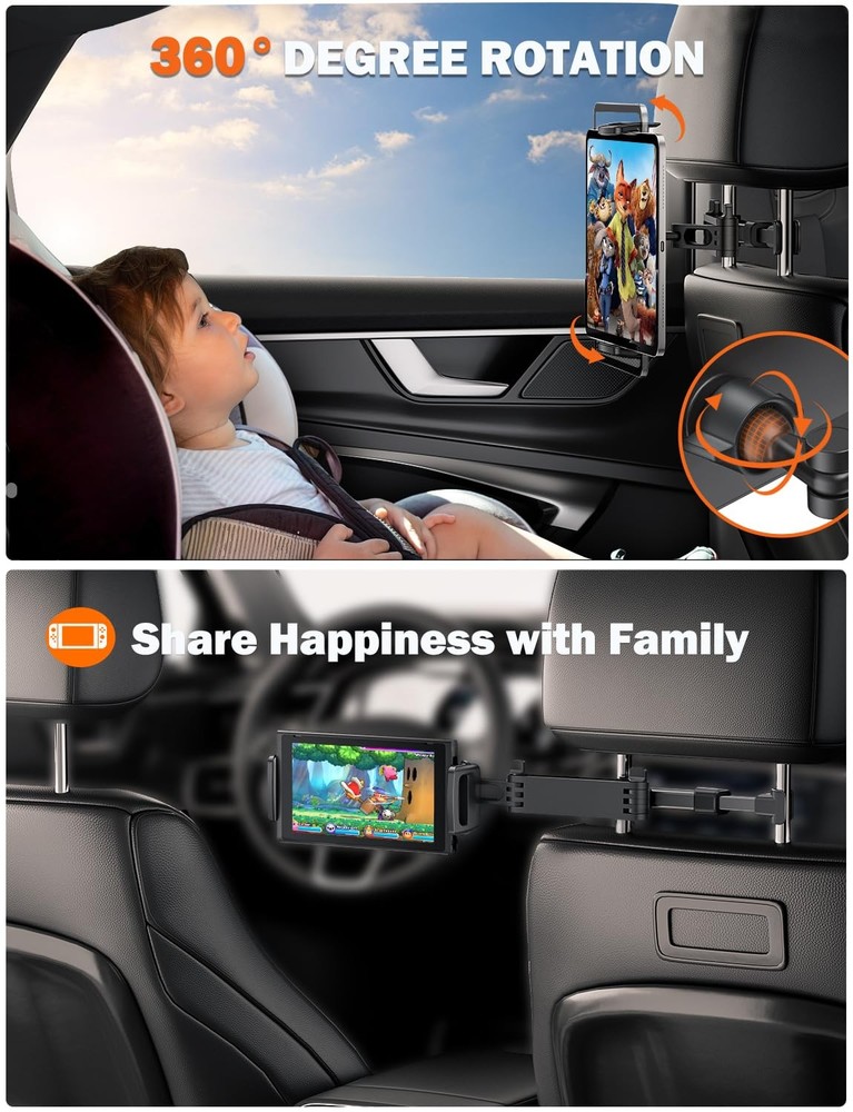 Tryone Car Headrest Tablet Holder Mount Stretchable Backseat Tablets Stand fo...