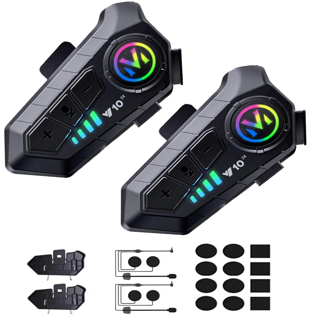 Motorcycle Helmet Bluetooth Intercom Noise Cancelling 2 Pack Talk Waterproof
