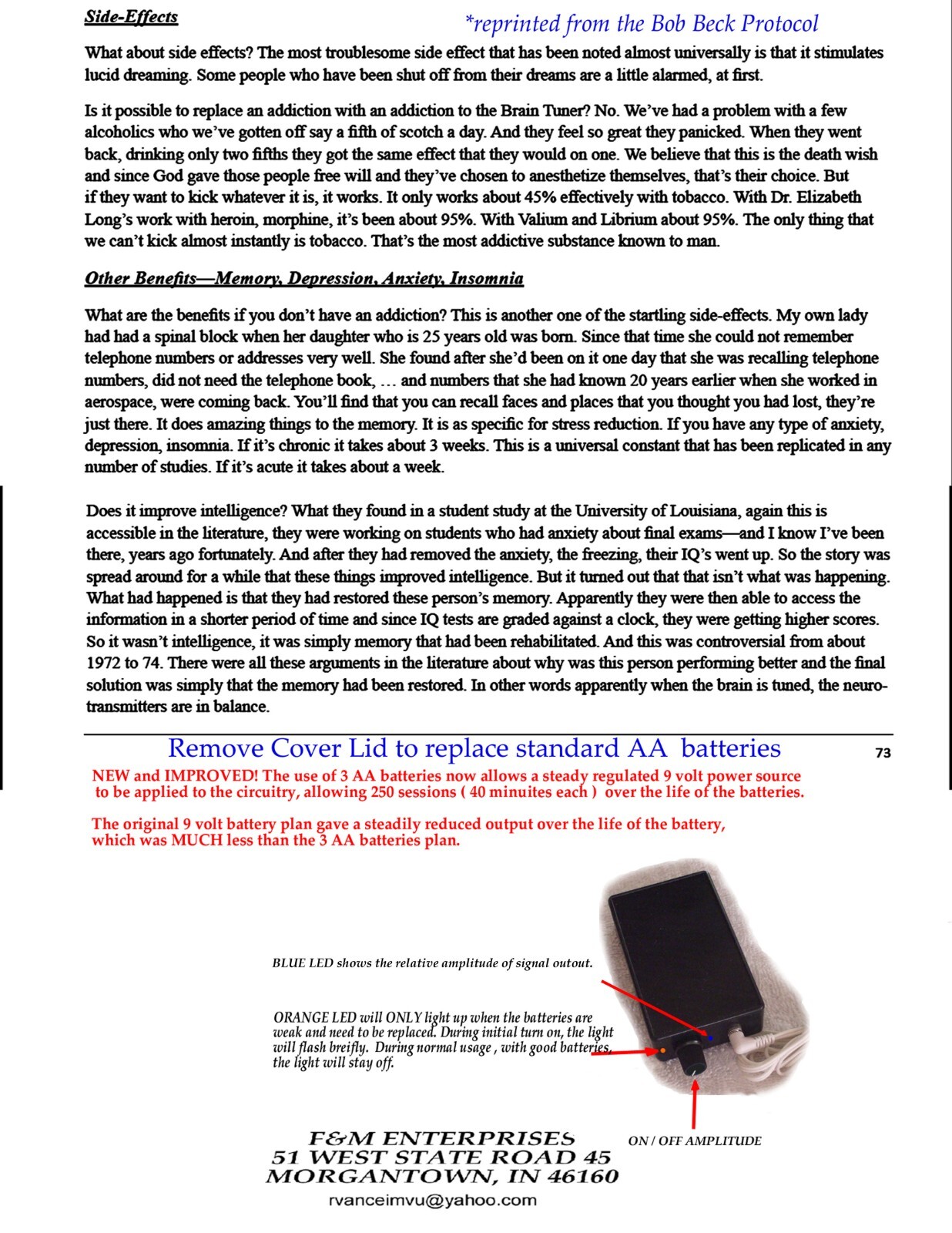 BOB BECK CES BRAIN TUNER Model BT-5 basic model or optional Choices