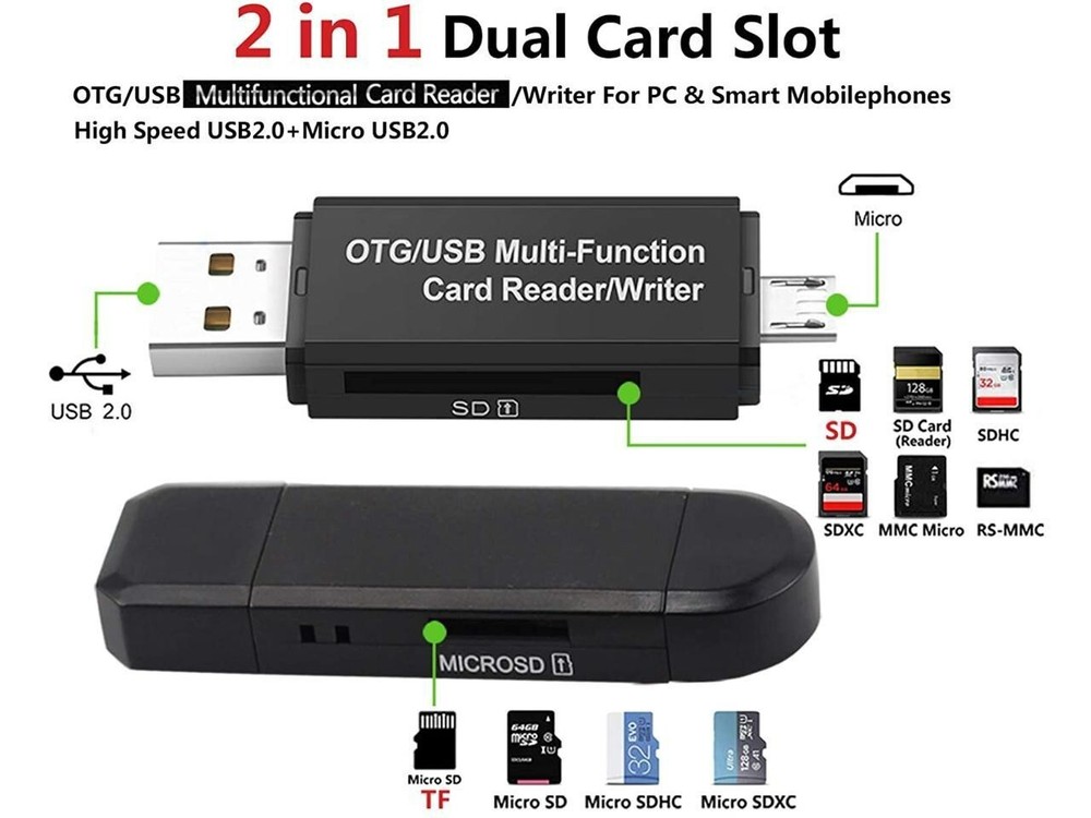 Micro USB OTG to USB 2.0 Adapter SD/Micro SD Card Reader With Standard USB Male