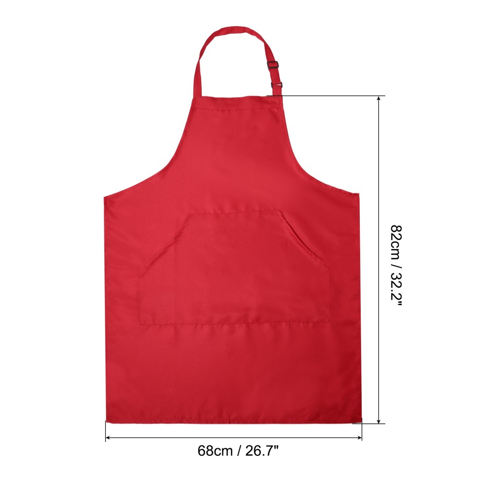 Kitchen Cooking Aprons Adjustable Long Ties Chef Apron with 2 Pockets Red