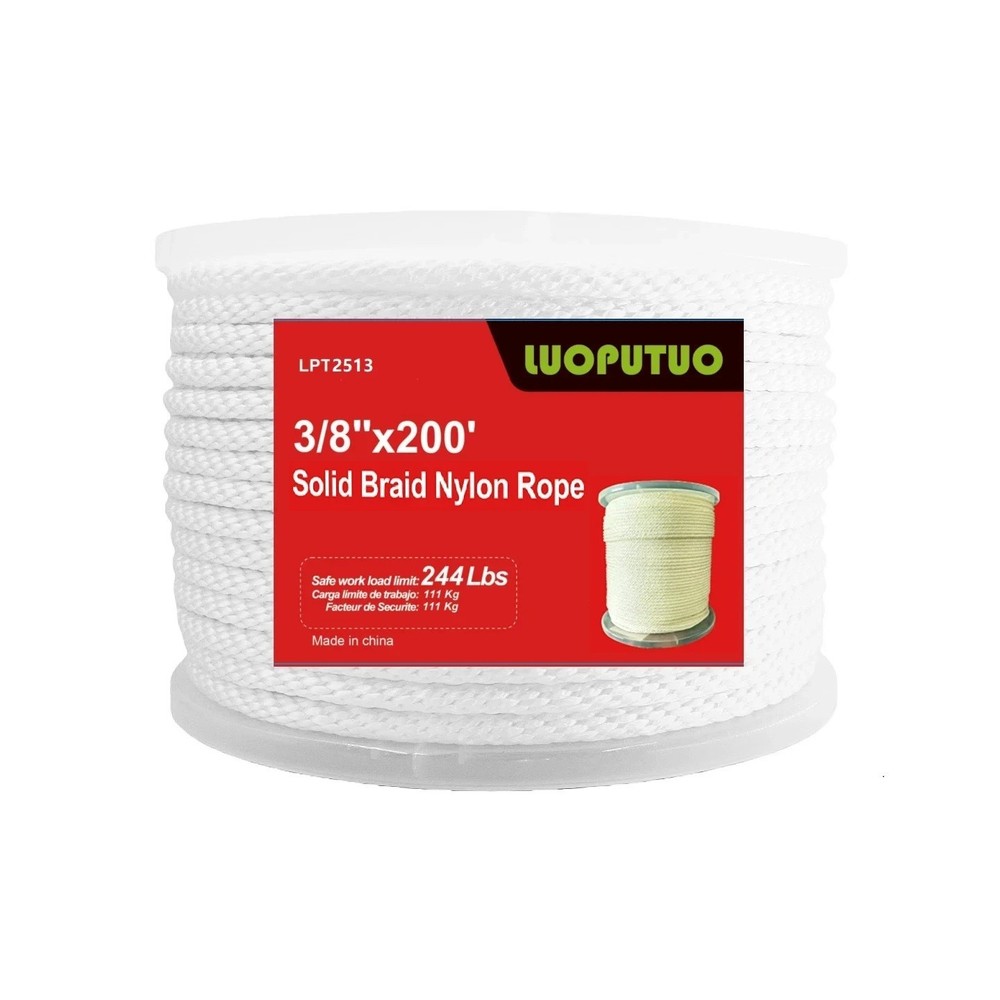 3/8 200'' White  Industrial Smooth Solid Braid Nylon Polyester Derby Rope