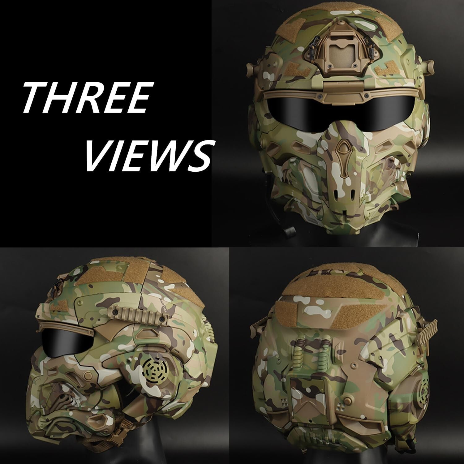 Tactical Airsoft Helmet w/Paintball Full Face Mask w/Headset Goggles Anti-Fog F