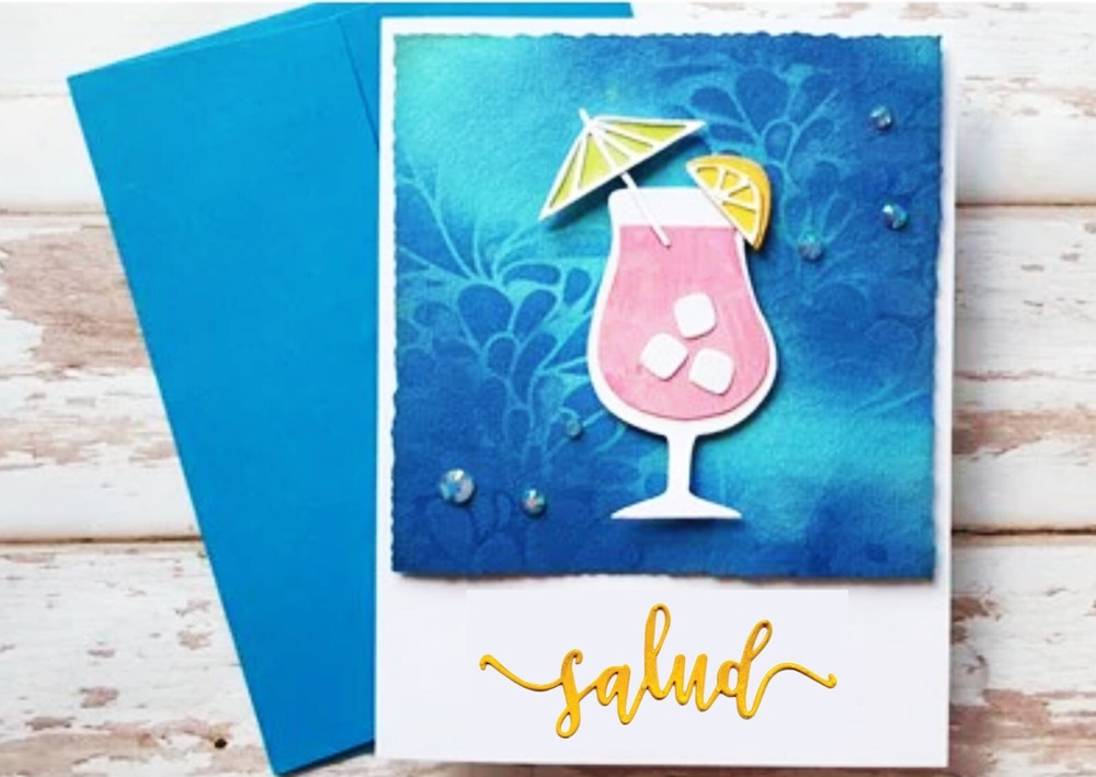 New Sizzix Thinlits die Phrase Salud (Cheers) #662340 Retail $8.99 L E Guillen-K
