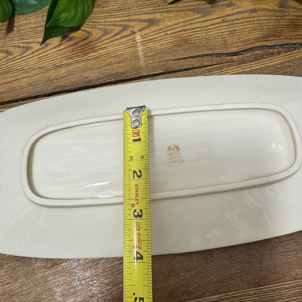 Lenox Ivory Rectangular Celery Asparagus Serving Tray Platter 13.5" Silver Trim