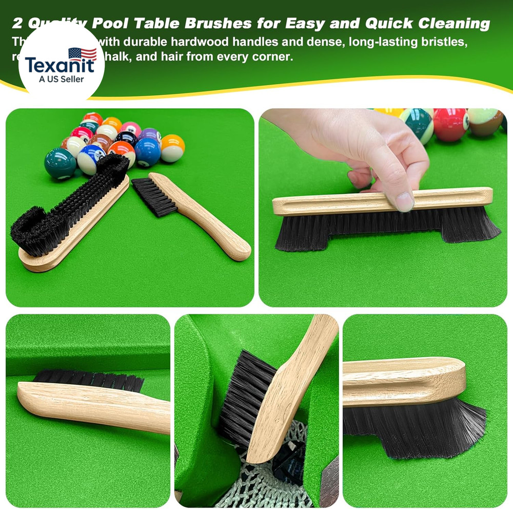 Billiard Pool Table Accessories Kit: 10 Piece Set with 2 Pool Table Brushes,2 Fe