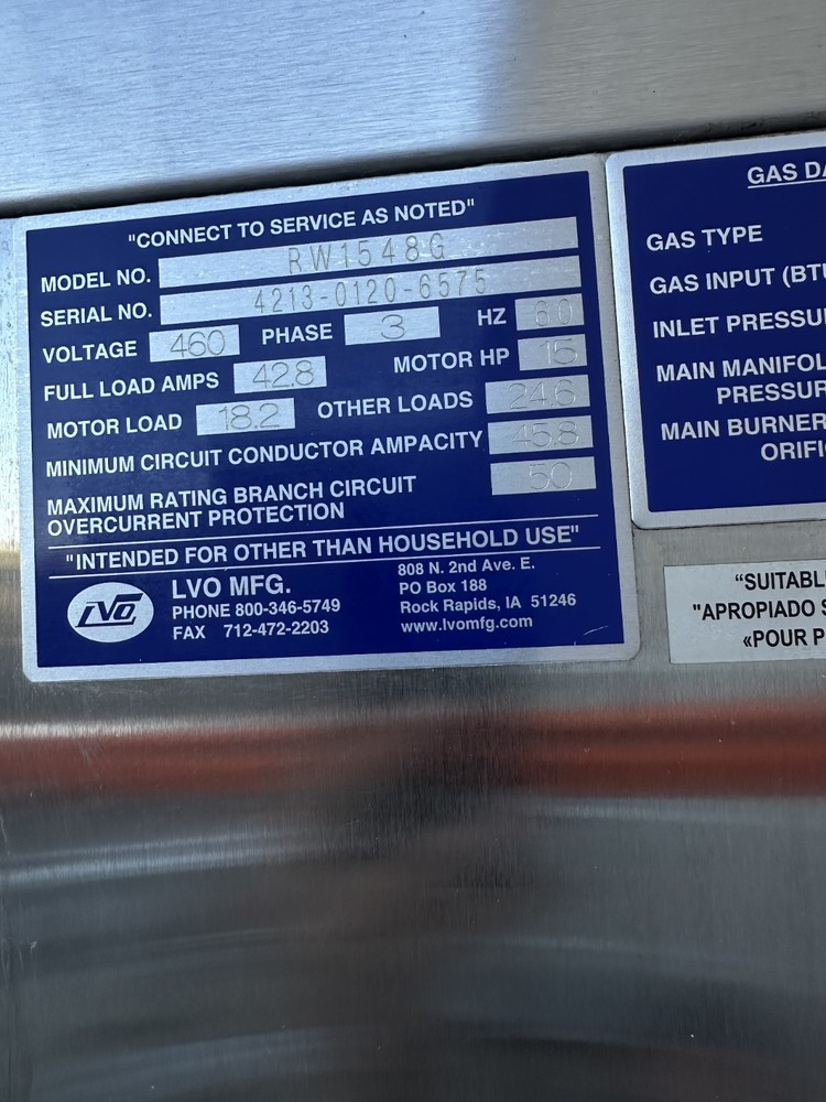 LVO Rack Washer Model RW1548G