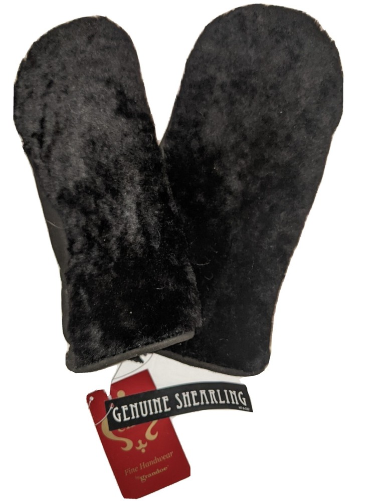 Cire Shearling Leather Mittens, XLarge,Black