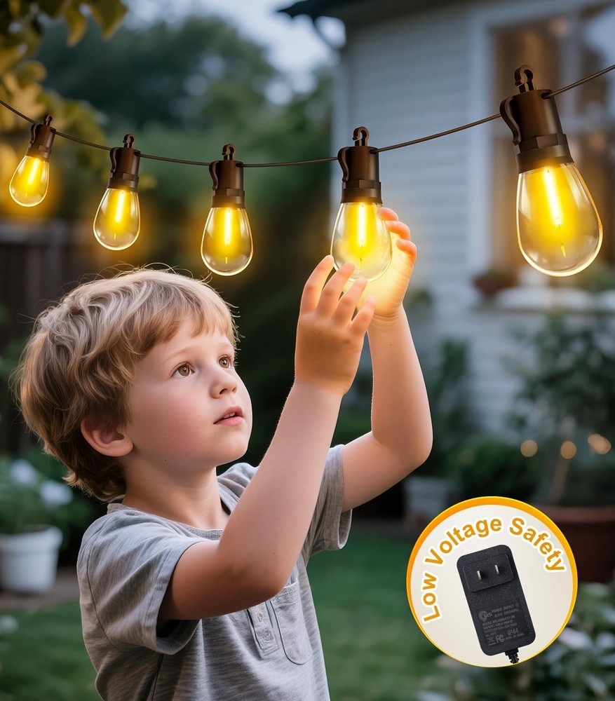 Outdoor String Lights Patio LED - Light Outside 50Ft 15M Waterproof Remote Dimma