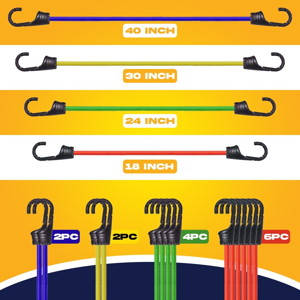 Frunop 30-Piece Heavy duty Assorted Bungee Cords Set Includes 10", 18", 32", 40"