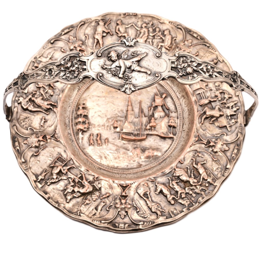 BARBOUR Intl Original Vintage Signed Silverplate Centerpiece Repousse Plate Bowl