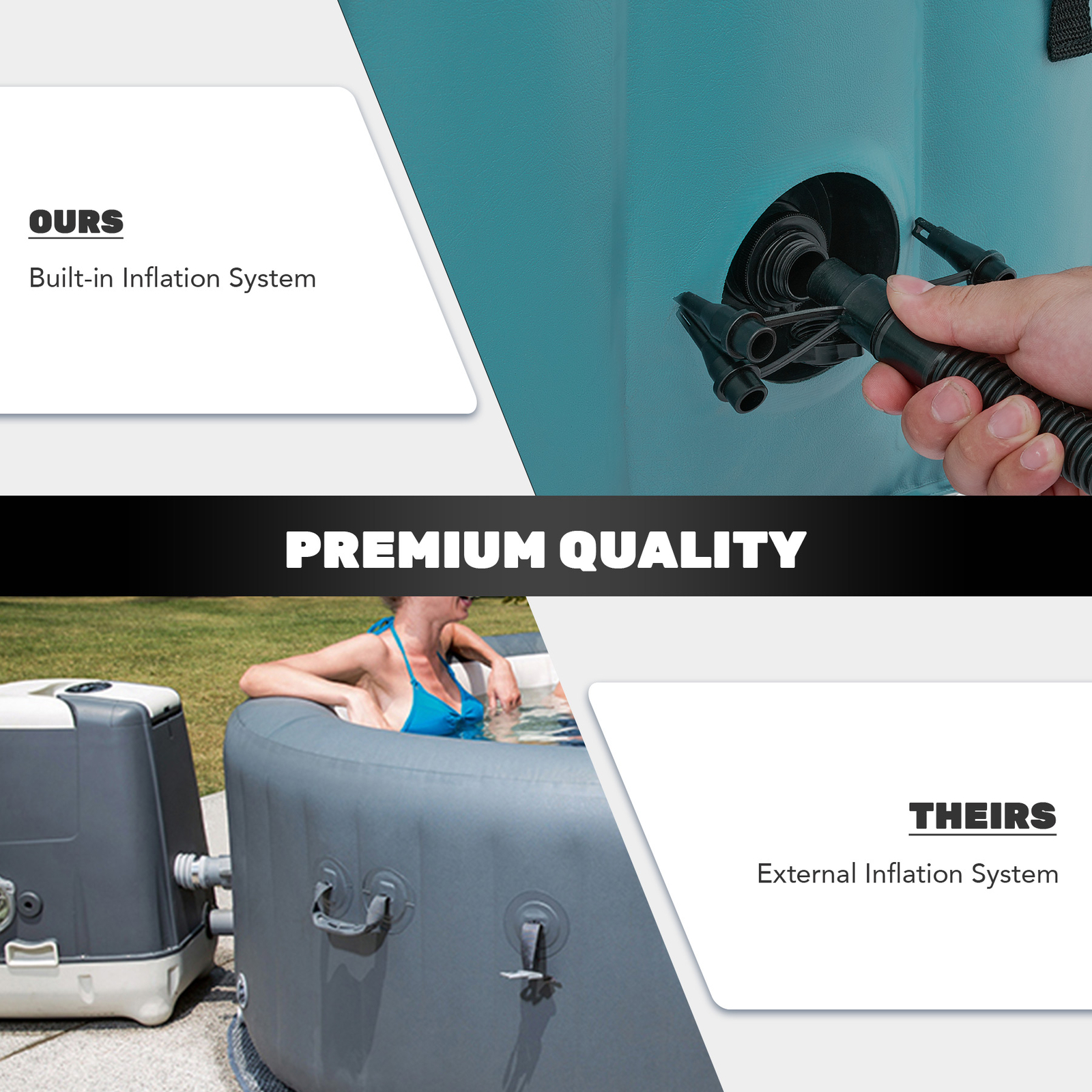 6ft Inflatable Hot Tub Portable Above Ground Pool with 120 Air Jets Heater Teal