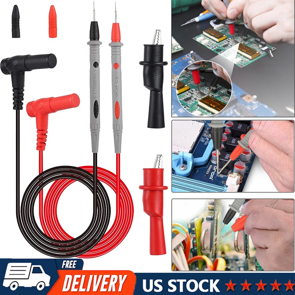 2X Digital Multimeter Meter Electrical Probe Wire Cable Test Lead Alligator Clip