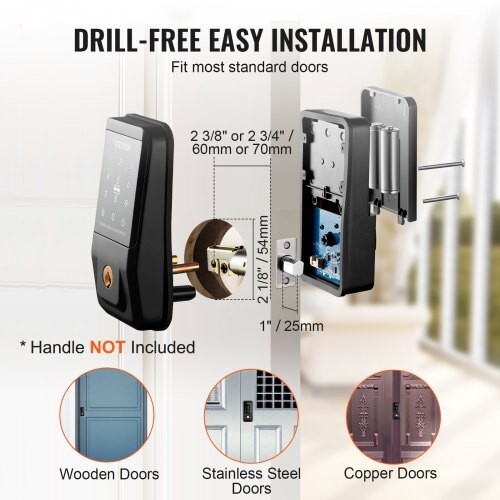 VEVOR Smart Lock Keyless Entry Door Lock with Bluetooth App Control IC Card