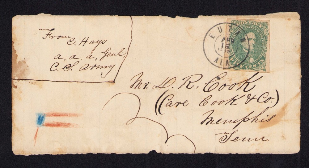 CSA Postally Used Panel w/ SC #1 Big Margins - CSA Army to Memphis Tennessee