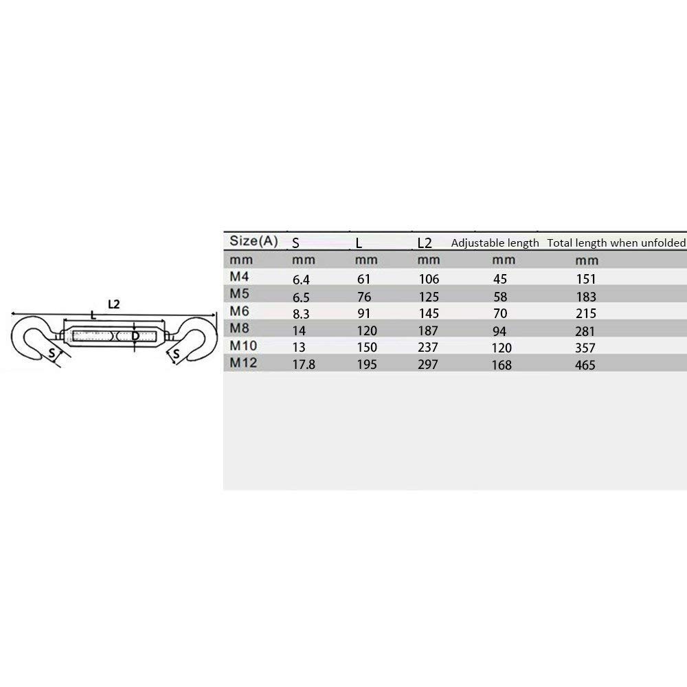 5pcs M4 Stainless Steel Turnbuckle Wire Rope Tension Hook Eye