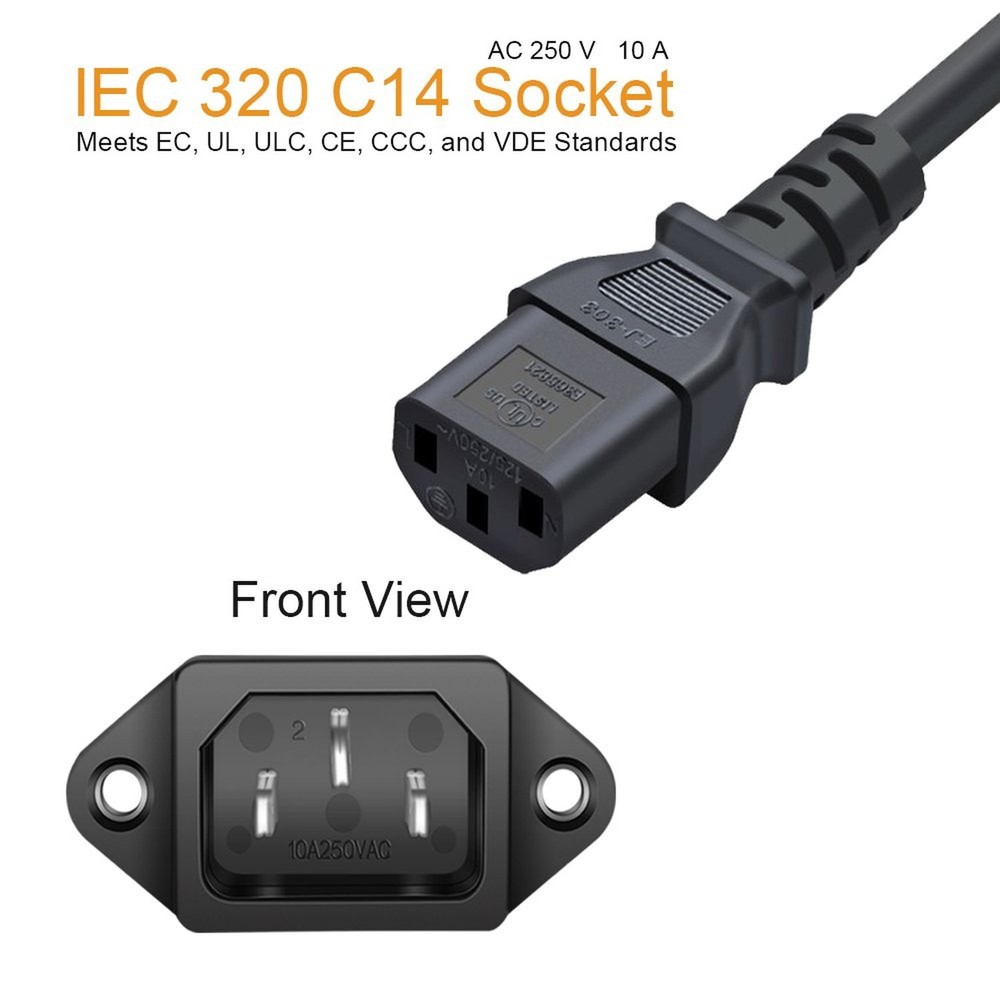 10 Pack Ac 250V 10A Iec 320 C14 Panel Mount Plug Adapter Power Connect