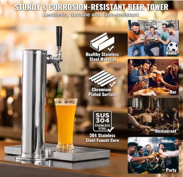 VEVOR Kegerator Tower Kit Single Tap Beer Conversion Kit with Beer Drip Tray