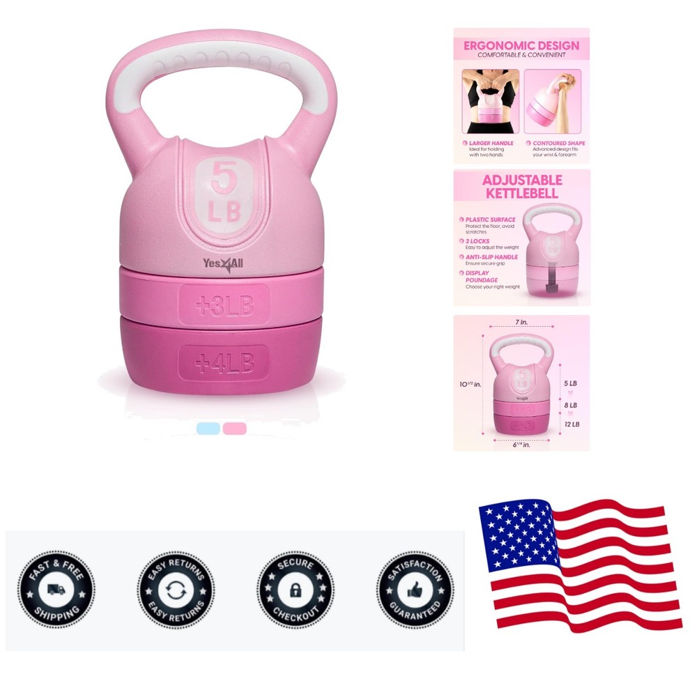 Versatile Adjustable Kettlebell Set - 12lb Compact Design in Pink for Home Wo...