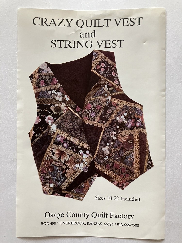 Womens Vest Sewing Pattern Lot Crazy Quilt Patchwork Applique Simplicity Boho