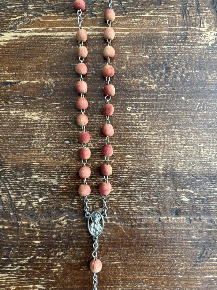 VINTAGE CATHOLIC Blush Scented Wood Bead ROSARY