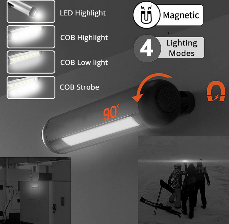Magnetic Penlight Pocket COB Work Light Rechargeable LED Flashlight Waterproof