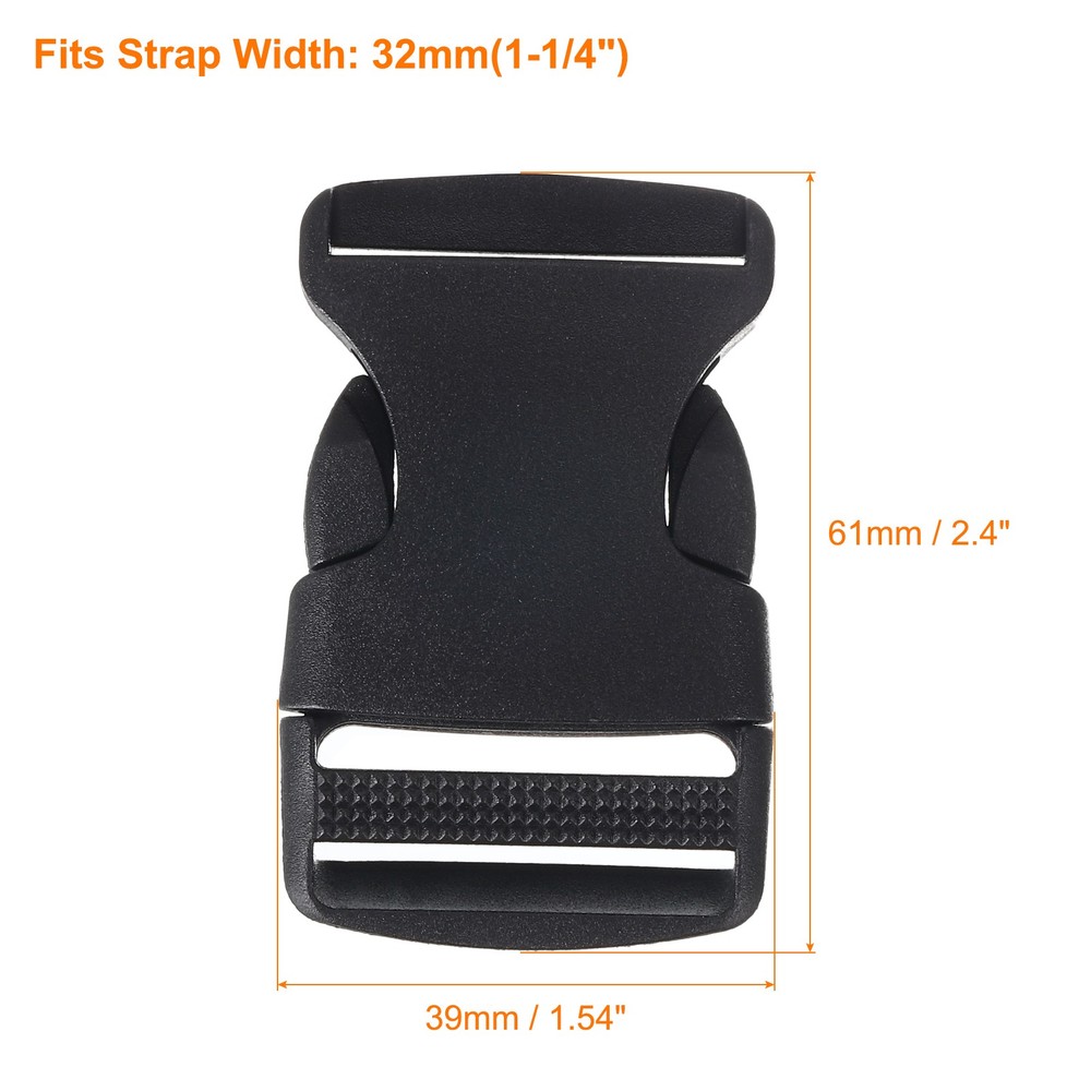 2Pcs 1-1/4" Plastic Dual Adjustable Side Release Buckle for Backpack Strap Black